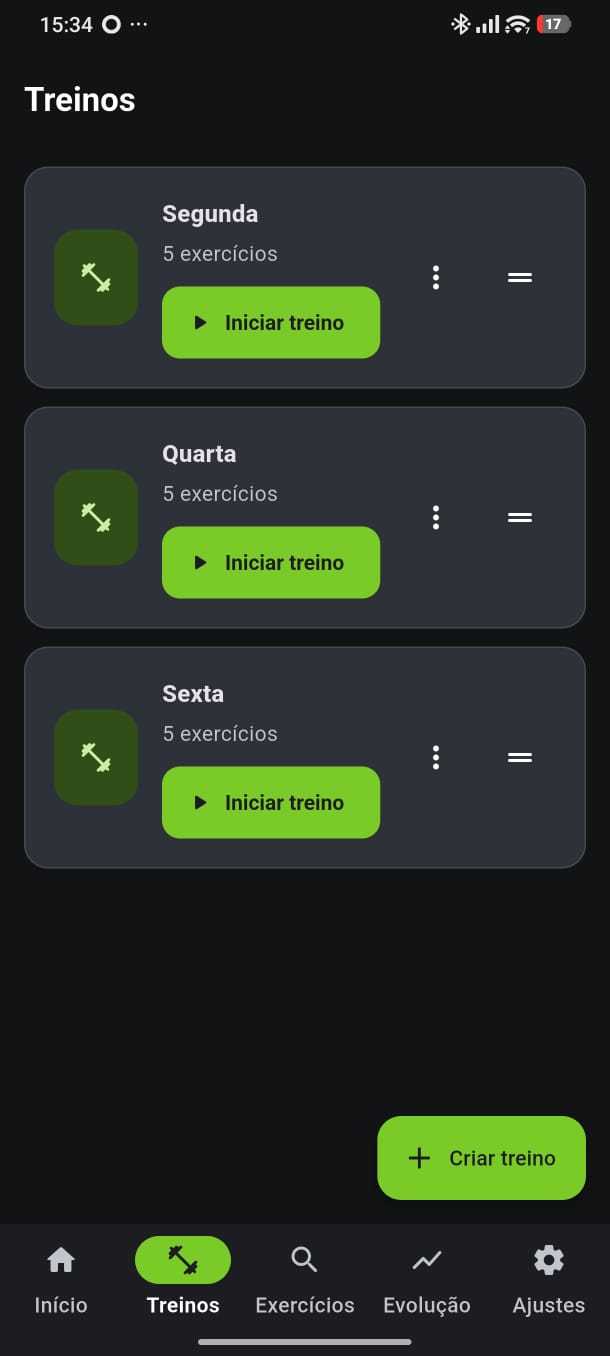 Captura de tela de Treinos